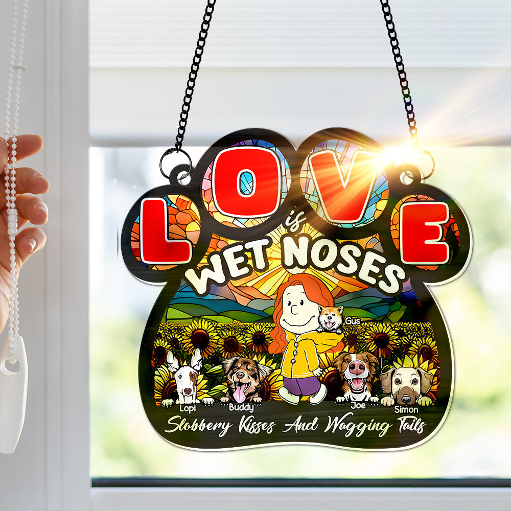 Personalized Gifts For Mom Suncatcher Mom & Furry Babies In Floral Landscape 02KALU240225HH