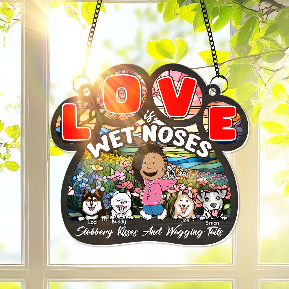 Personalized Gifts For Mom Suncatcher Mom & Furry Babies In Floral Landscape 02KALU240225HH - Image 3