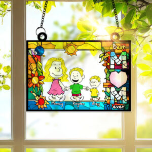 Alternative view of Personalized Gifts For Mom Suncatcher, Mom Holding Children's Hands Vibrant Flower Frame 02QHLU260225HH
