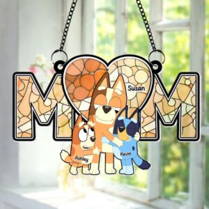 Alternative view of Personalized Gifts For Mom Suncatcher Ornament, Mom Hugging Her Beloved Kids 03qhti270225