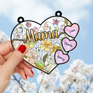 Alternative view of Personalized Gifts For Mom Suncatcher Ornament, Soft Vibrant Flower Heart 01qhti270225