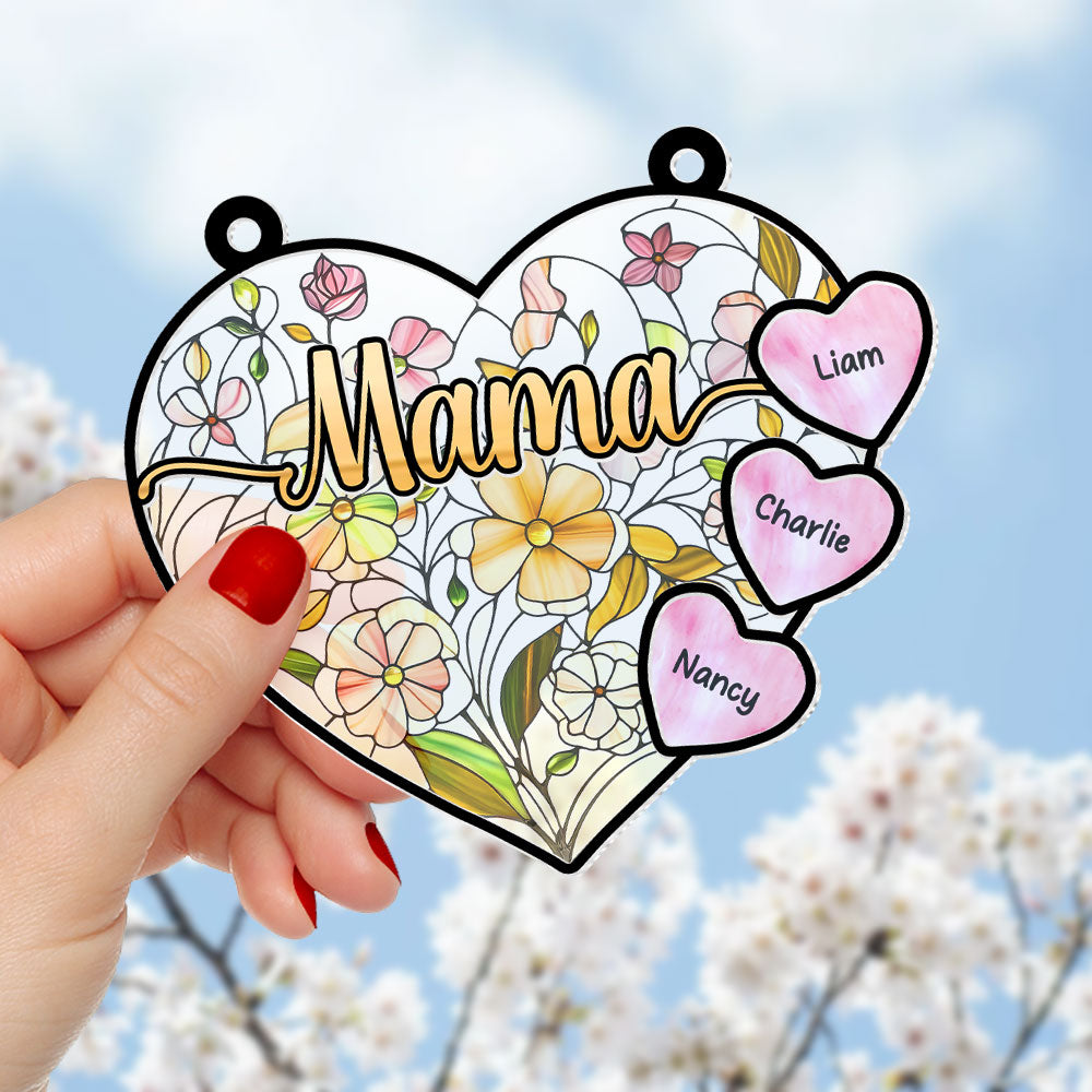 Alternative view of Personalized Gifts For Mom Suncatcher Ornament, Soft Vibrant Flower Heart 01qhti270225