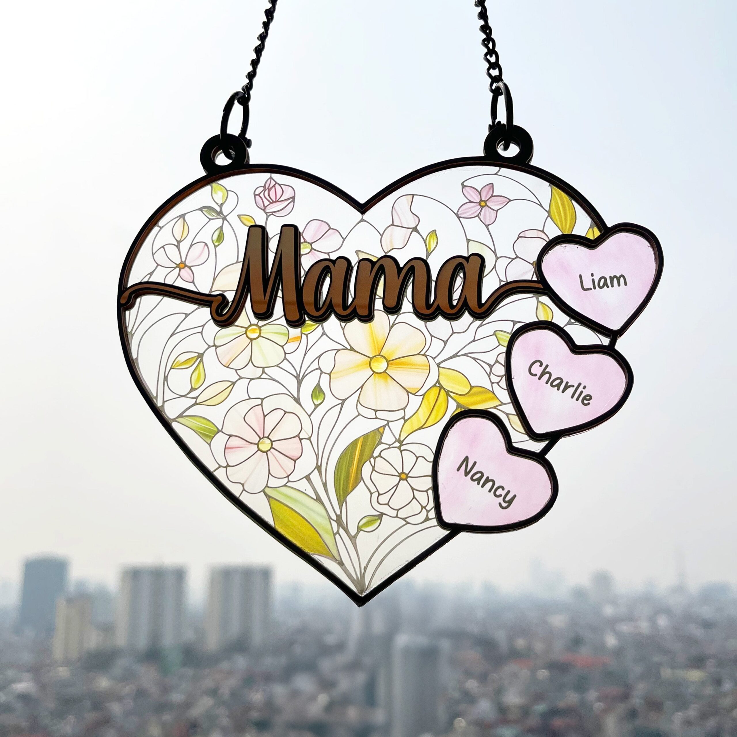 Personalized Gifts For Mom Suncatcher Ornament, Soft Vibrant Flower Heart 01qhti270225 - Image 4
