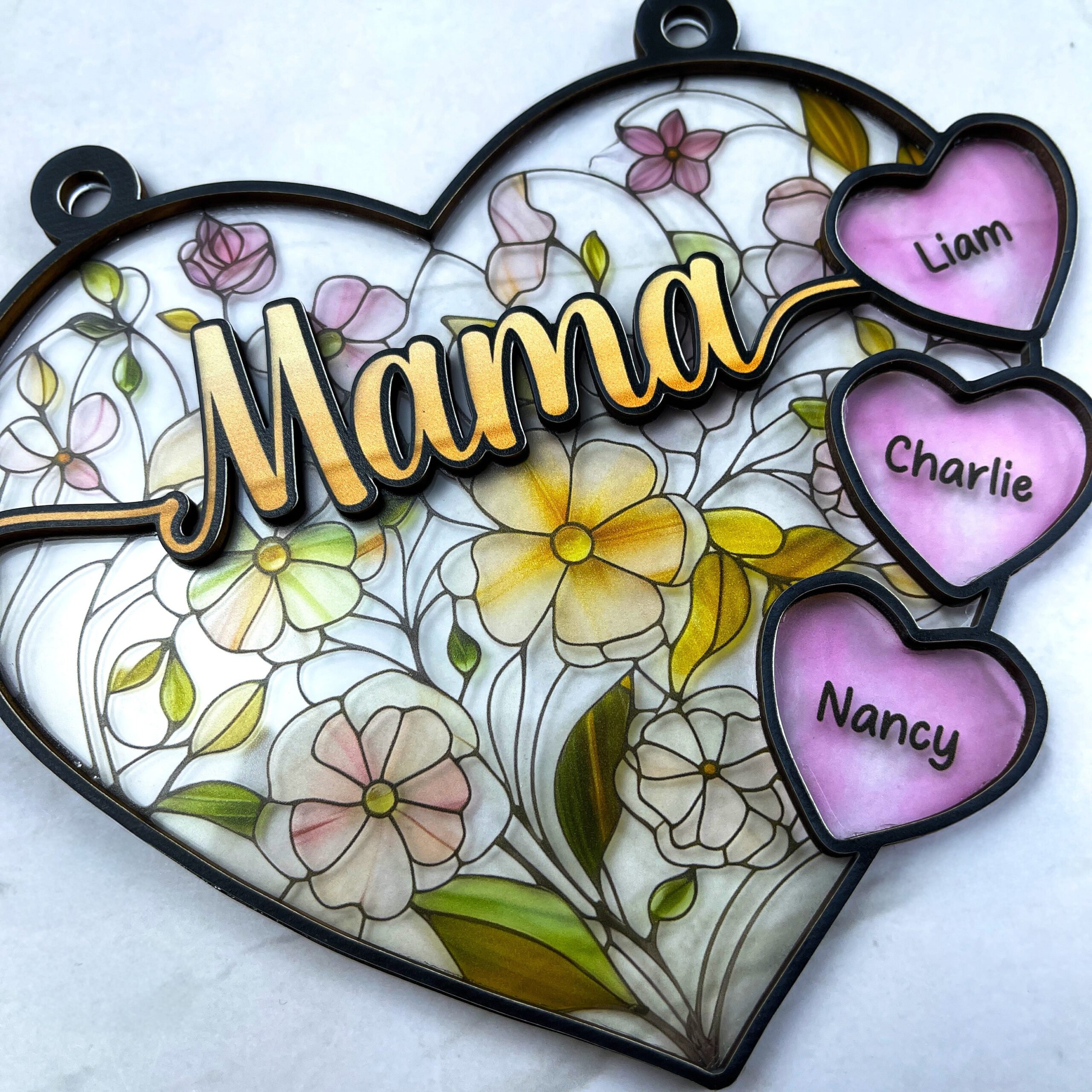 Personalized Gifts For Mom Suncatcher Ornament, Soft Vibrant Flower Heart 01qhti270225
