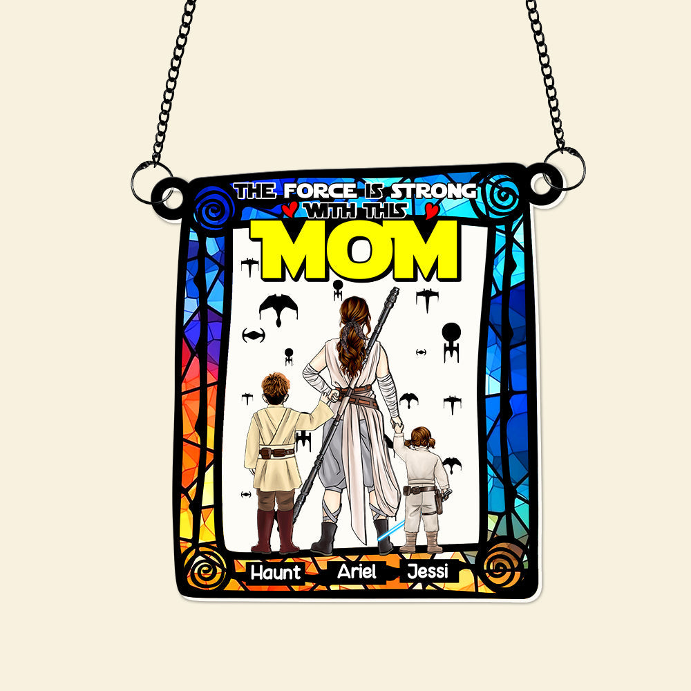 Personalized Gifts For Mom Suncatcher Ornament Strong Mom & Her Little Ones 05XQLU270225HHHG - Image 5