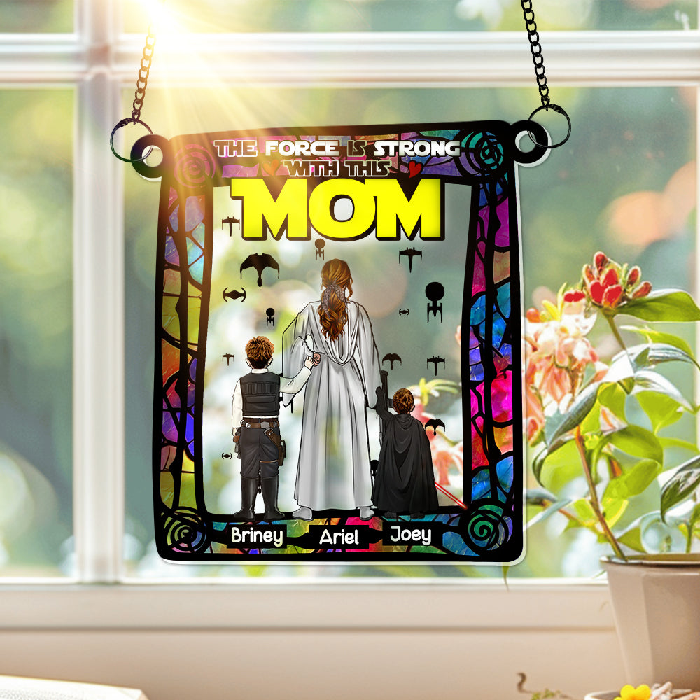 Personalized Gifts For Mom Suncatcher Ornament Strong Mom & Her Little Ones 05XQLU270225HHHG - Image 3