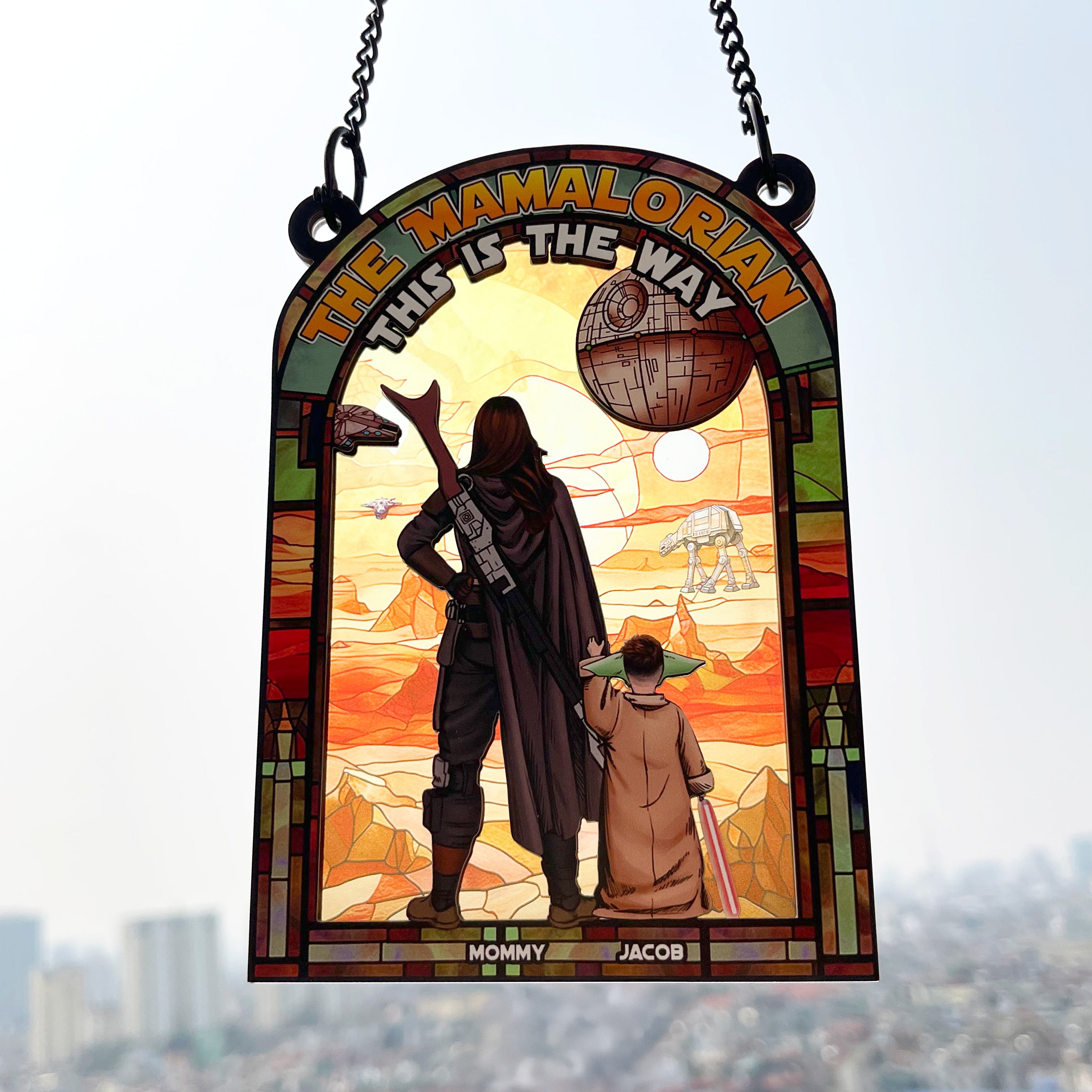 Personalized Gifts For Mom Suncatcher, Outer Space Planet Stained Glass Artwork 05qhpu130225hg