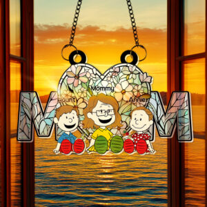 Personalized Gifts For Mom Suncatcher, Soft Vibrant Flower Hear Stained Glass Art 02QHLU270225PA