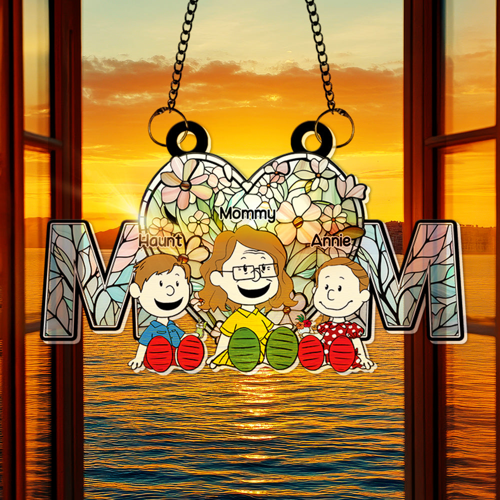 Personalized Gifts For Mom Suncatcher, Soft Vibrant Flower Hear Stained Glass Art 02QHLU270225PA