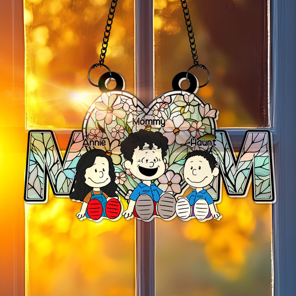 Personalized Gifts For Mom Suncatcher, Soft Vibrant Flower Hear Stained Glass Art 02QHLU270225PA - Image 3