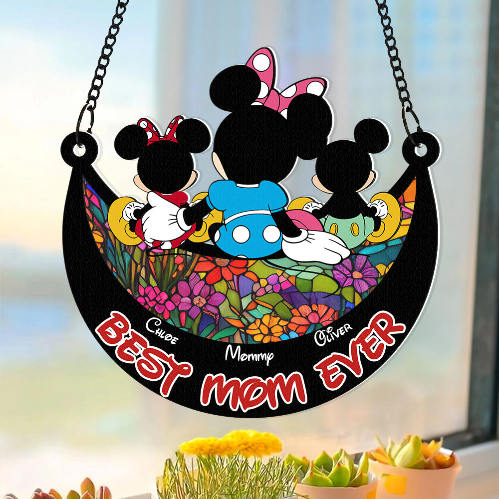 Personalized Gifts For Mom Window Hanging Suncatcher Ornament Mother's Day Mouse Mom And Kids 01ACDT240325 - Image 4
