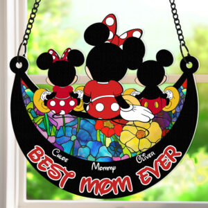 Personalized Gifts For Mom Window Hanging Suncatcher Ornament Mother's Day Mouse Mom And Kids 01ACDT240325