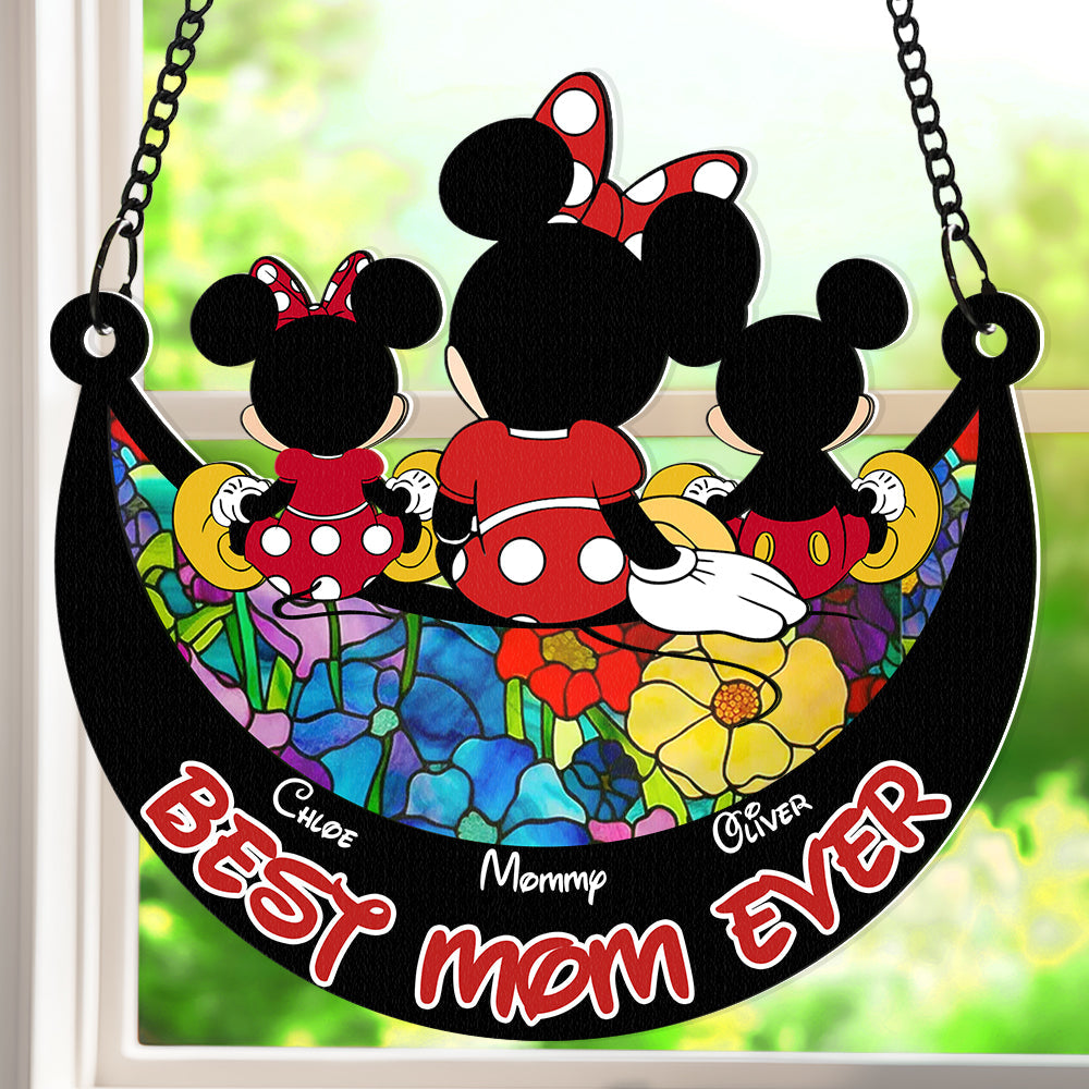 Personalized Gifts For Mom Window Hanging Suncatcher Ornament Mother's Day Mouse Mom And Kids 01ACDT240325
