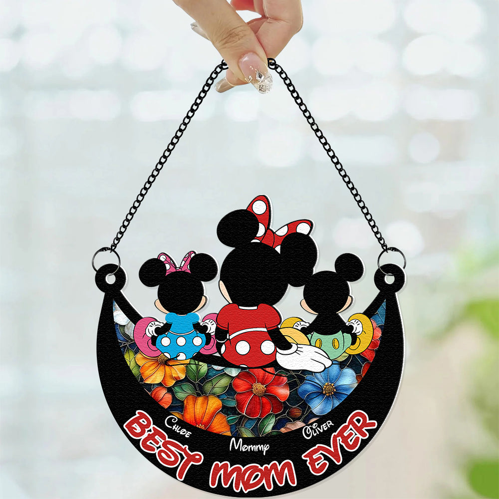 Alternative view of Personalized Gifts For Mom Window Hanging Suncatcher Ornament Mother's Day Mouse Mom And Kids 01ACDT240325
