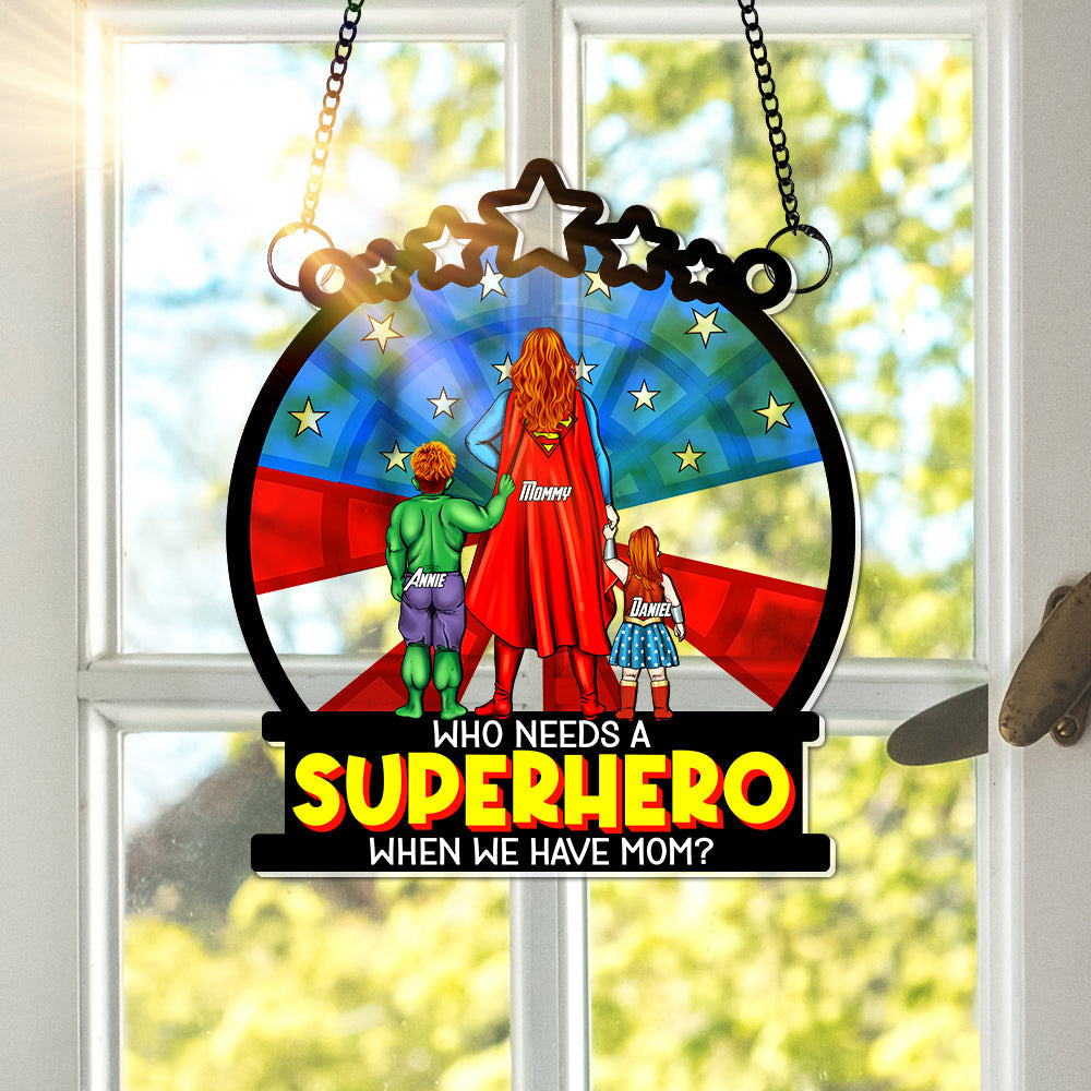 Personalized Gifts For Mom Window Hanging Suncatcher, Supermom & Little Heroes 01TOLU080325PA - Image 4