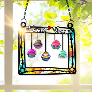 Personalized Gifts For Mom Window Hanging Suncatcher, Sweet Cupcakes 04OHLU190225