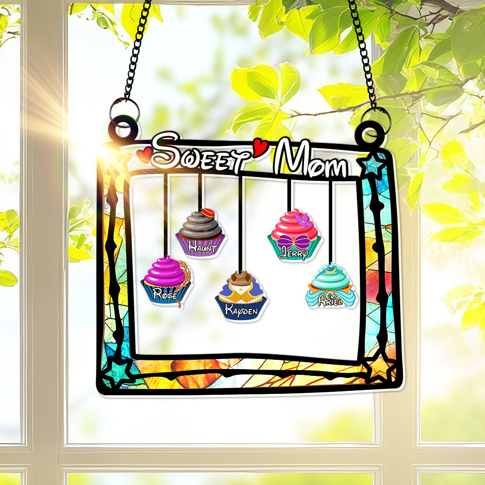 Personalized Gifts For Mom Window Hanging Suncatcher, Sweet Cupcakes 04OHLU190225