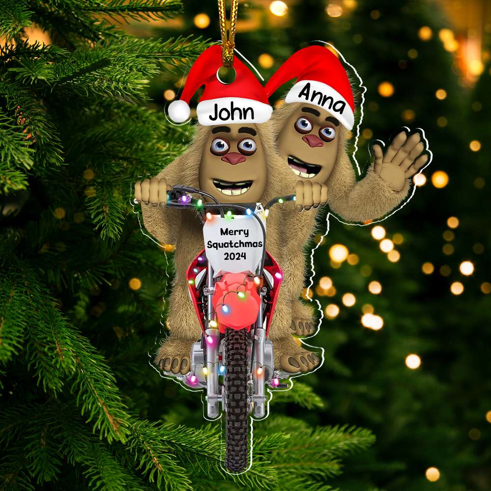 Personalized Gifts For Motocross Rider Christmas Ornament, Happy Bigfoot 02qhdt140924