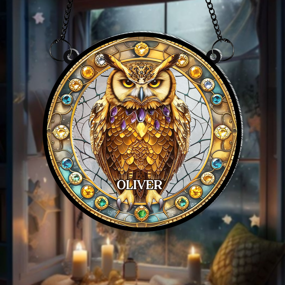 Personalized Gifts For Owl Lovers, Suncatcher Hanging Ornament Stained Glass Owl Design 01HUMH210824 - Image 6