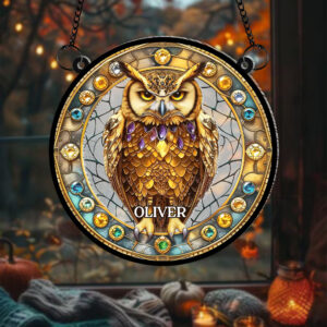 Alternative view of Personalized Gifts For Owl Lovers, Suncatcher Hanging Ornament Stained Glass Owl Design 01HUMH210824