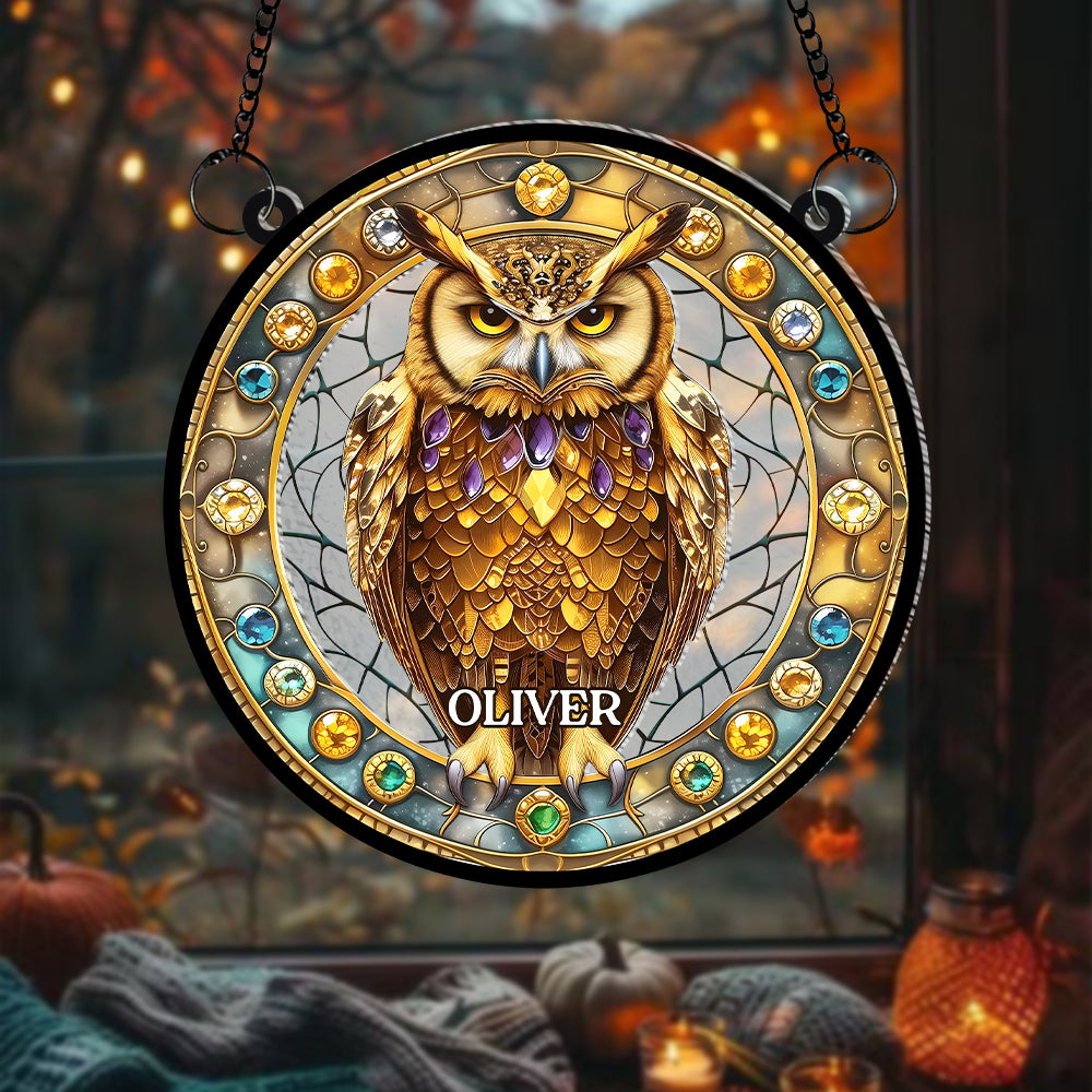 Alternative view of Personalized Gifts For Owl Lovers, Suncatcher Hanging Ornament Stained Glass Owl Design 01HUMH210824