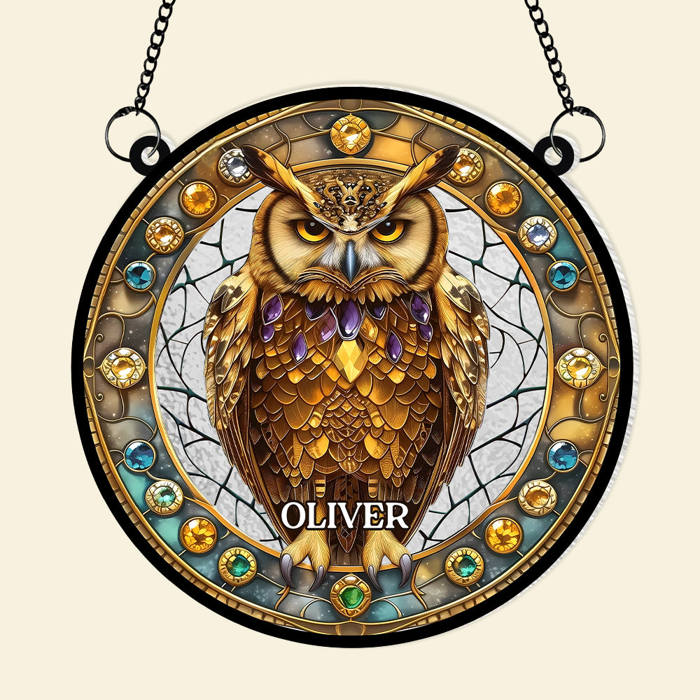 Personalized Gifts For Owl Lovers, Suncatcher Hanging Ornament Stained Glass Owl Design 01HUMH210824 - Image 7