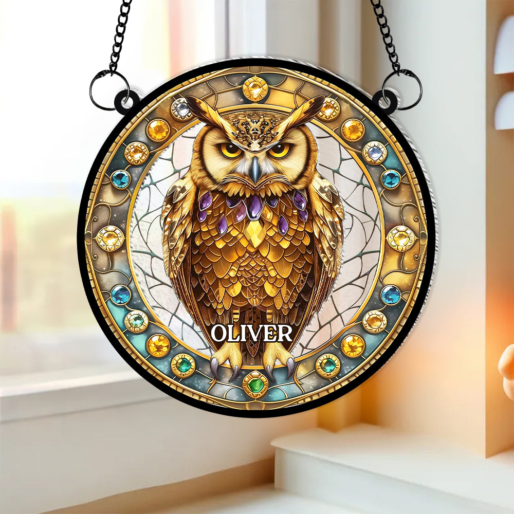Personalized Gifts For Owl Lovers, Suncatcher Hanging Ornament Stained Glass Owl Design 01HUMH210824 - Image 5