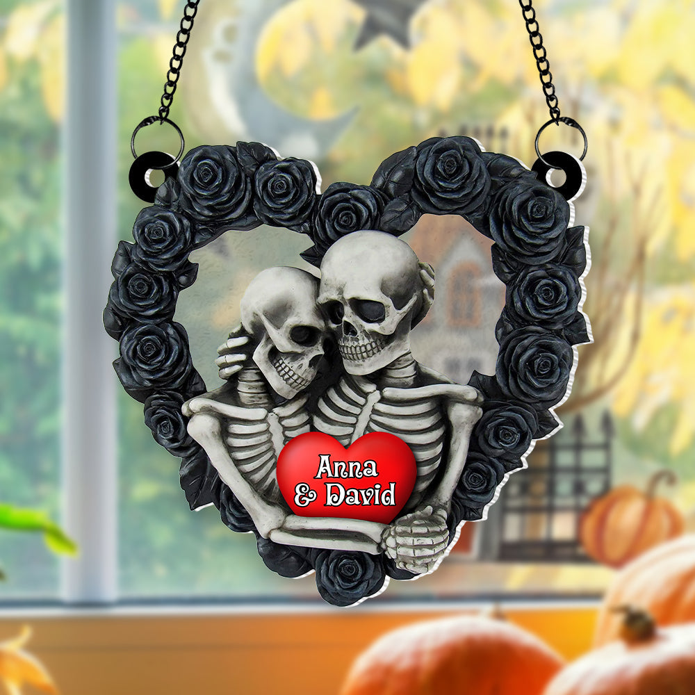 Alternative view of Personalized Gifts For Skeleton Couple Suncatcher Ornament, Skeleton Couple Hugging 02NATN090824