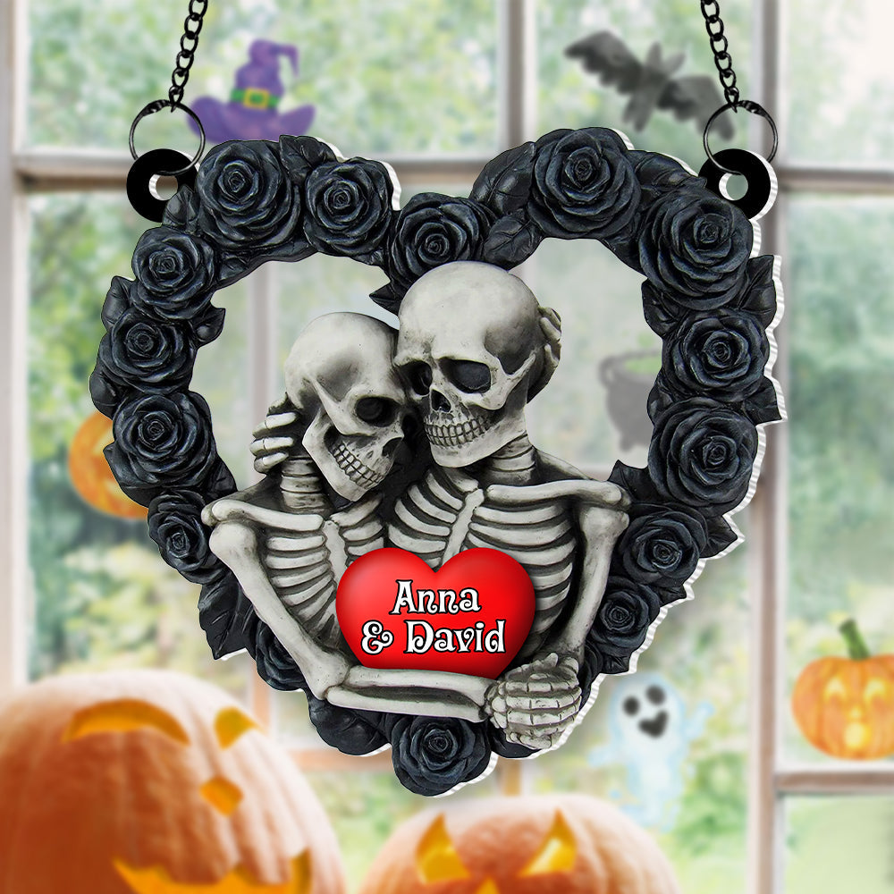 Personalized Gifts For Skeleton Couple Suncatcher Ornament, Skeleton Couple Hugging 02NATN090824