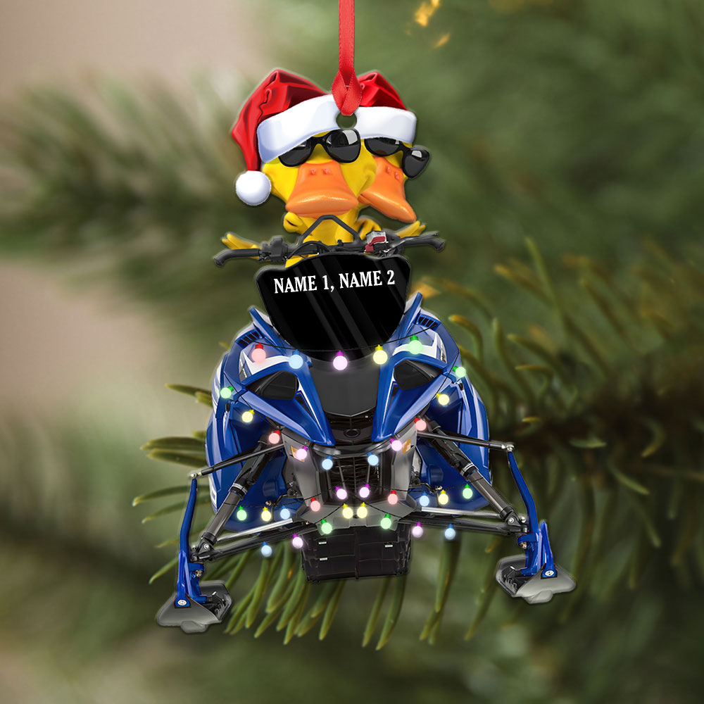 Alternative view of Personalized Gifts For Snowmobile Rider Ornament, Christmas Duck Riding Snowmobile 03qhqn0410