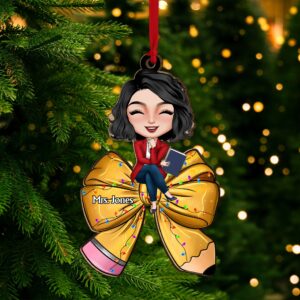 Personalized Gifts For Teacher, Teacher Coquette Bow Wood Ornament 02NAMH090924HH