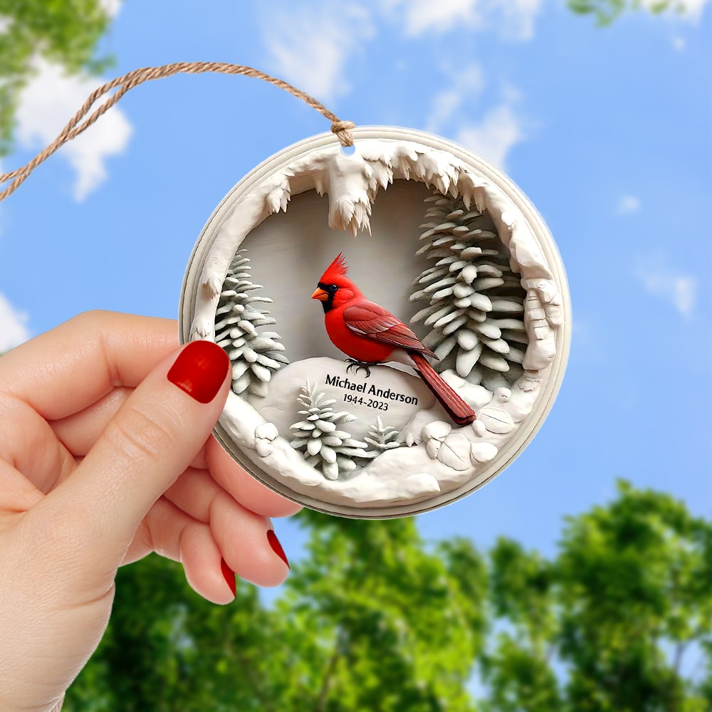 Alternative view of Personalized Memorial Gift for Family Members Acrylic Ornament, Cardinal Bird 01kaqn050924
