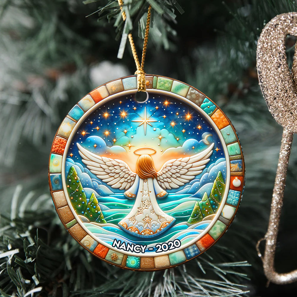 Alternative view of Personalized Memorial Gifts For Family Ceramic Christmas Ornament 03hupu210824 Angel Wings Girl
