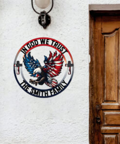 Personalized Name In God We Trust Patriotic Eagle Metal Sign