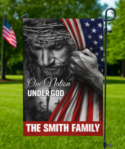 Personalized One Nation Under God Flag - American Christian Jesus Garden Flag