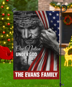 Alternative view of Personalized One Nation Under God Flag - American Christian Jesus Garden Flag