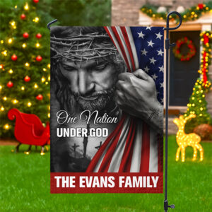 Alternative view of Personalized One Nation Under God Flag - American Christian Jesus Garden Flag HA75 897442