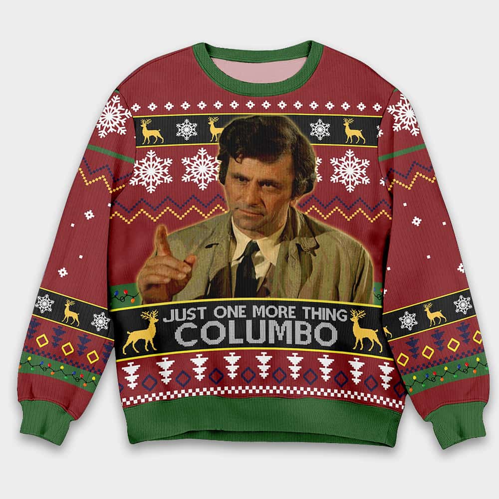 Peter Falk Just One More Thing Columbo Christmas Ugly Sweater