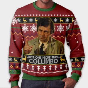 Alternative view of Peter Falk Just One More Thing Columbo Christmas Ugly Sweater