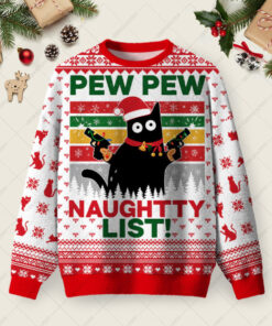 Pew Pew Naughty List Ugly Christmas Fuzzy Fleece Sweatshirt
