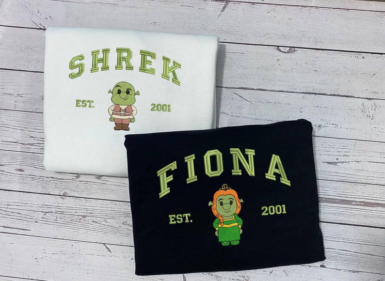 Shrek and Fiona Sweatshirt, Cartoon Couple Sweatshirt, EST 2001, Green and Black Sweatshirt, Shrek Lover Gift, Fiona Shrek Top - Image 2
