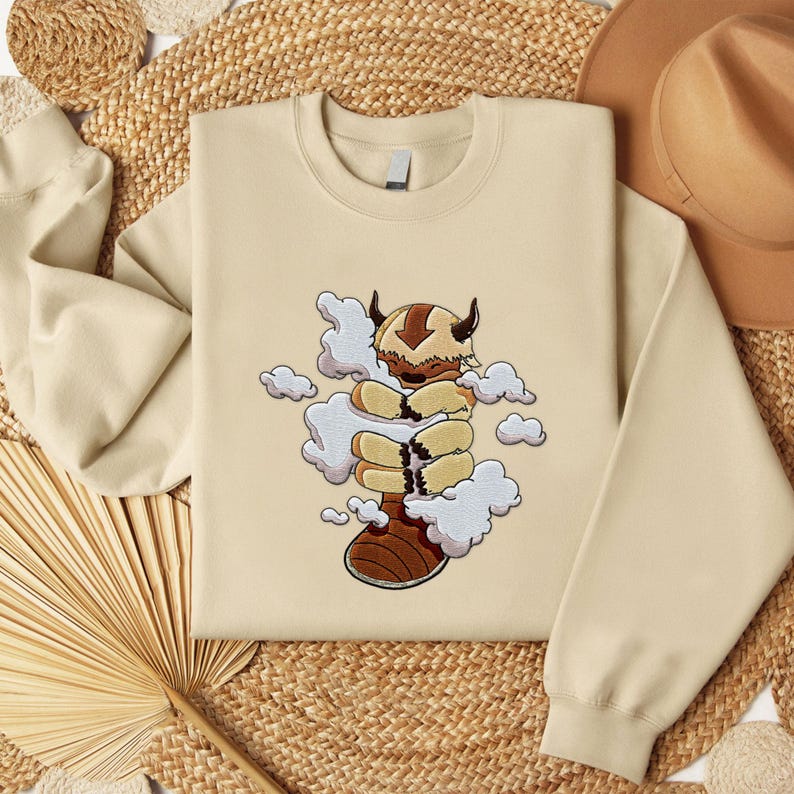 Yipyip hugging clouds Embroidered Sweatshirt, Cartoon Character Embroidered Shirt, Embroidered Cute Shirt - Image 3
