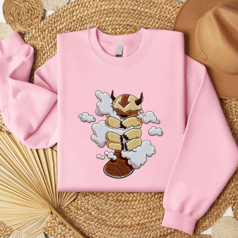 Yipyip hugging clouds Embroidered Sweatshirt, Cartoon Character Embroidered Shirt, Embroidered Cute Shirt - Image 2