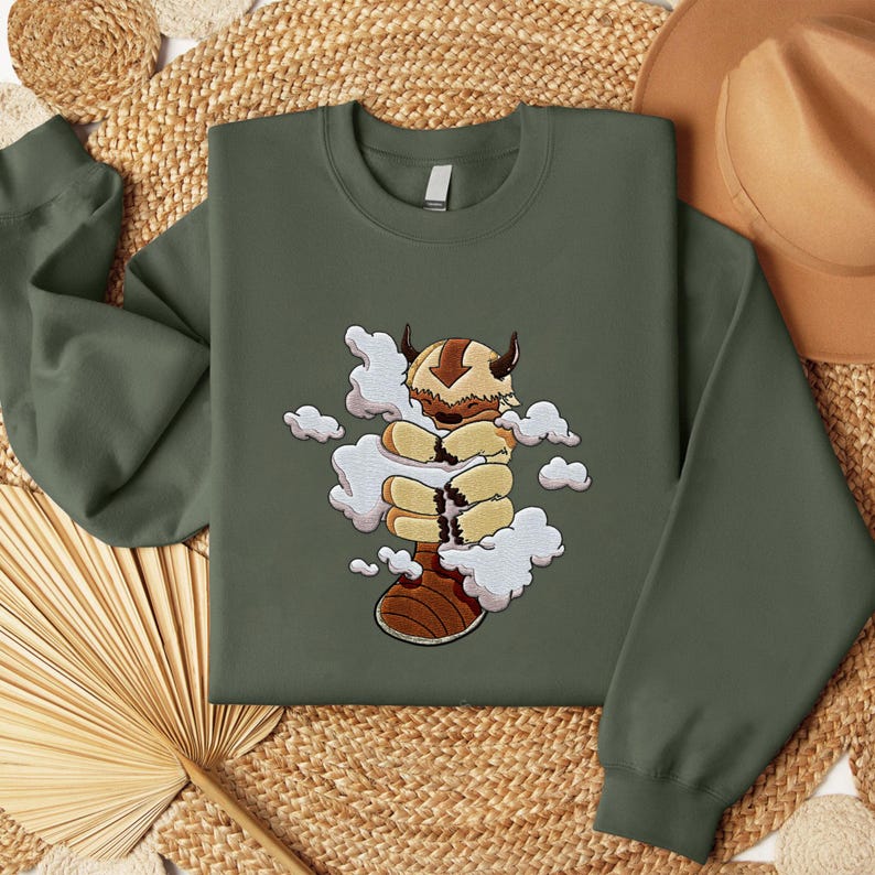 Yipyip hugging clouds Embroidered Sweatshirt, Cartoon Character Embroidered Shirt, Embroidered Cute Shirt