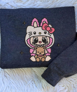 Alternative view of Labubu The Monsters Embroidery Shirt, Labubu Monster Sweatshirt, Cute Labubu And Kitty Embroidered Shirt