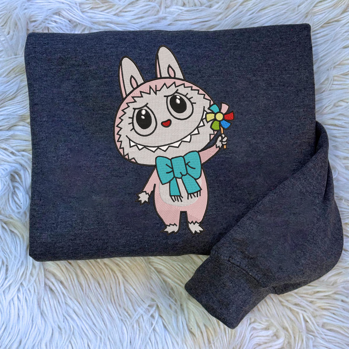 Labubu Embroidery Sweatshirt, Cozy Unisex Crewneck Pullover