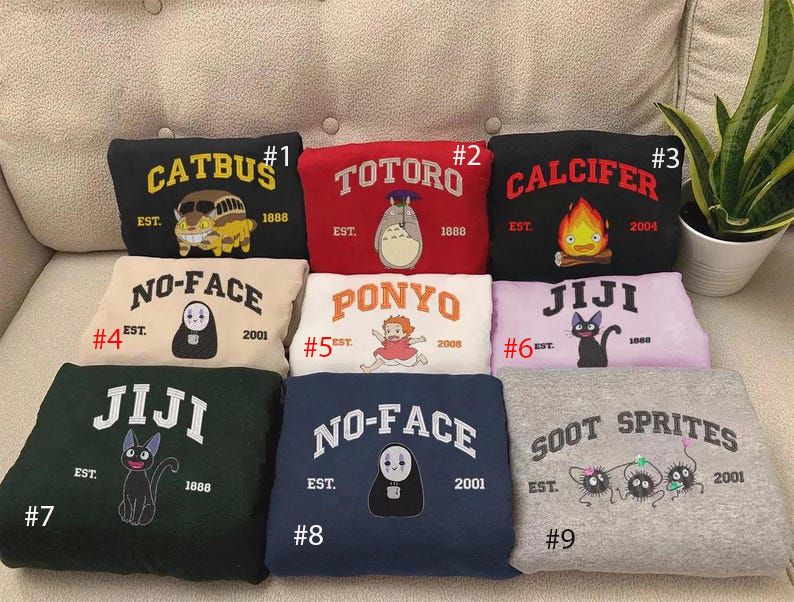 Embroidered Anime Sweatshirt and Hoodie, Spirited Anime Shirt, Gifts for Fans