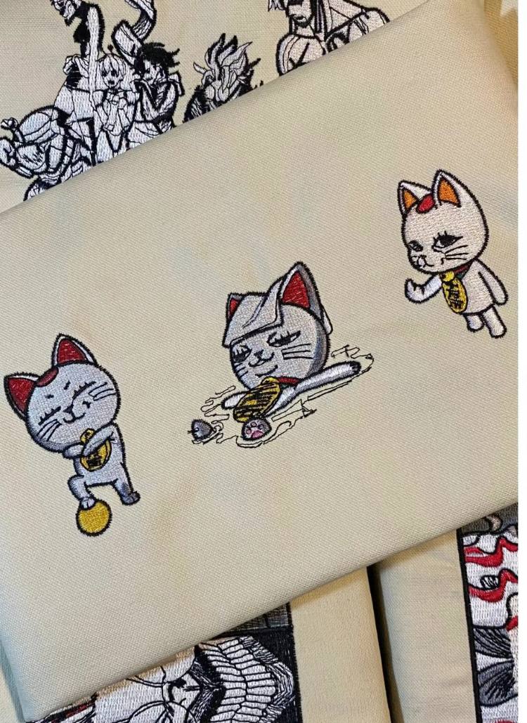 Dandadan Turbo Granny Cat Embroidery, Meme Cat Crewneck for Fans