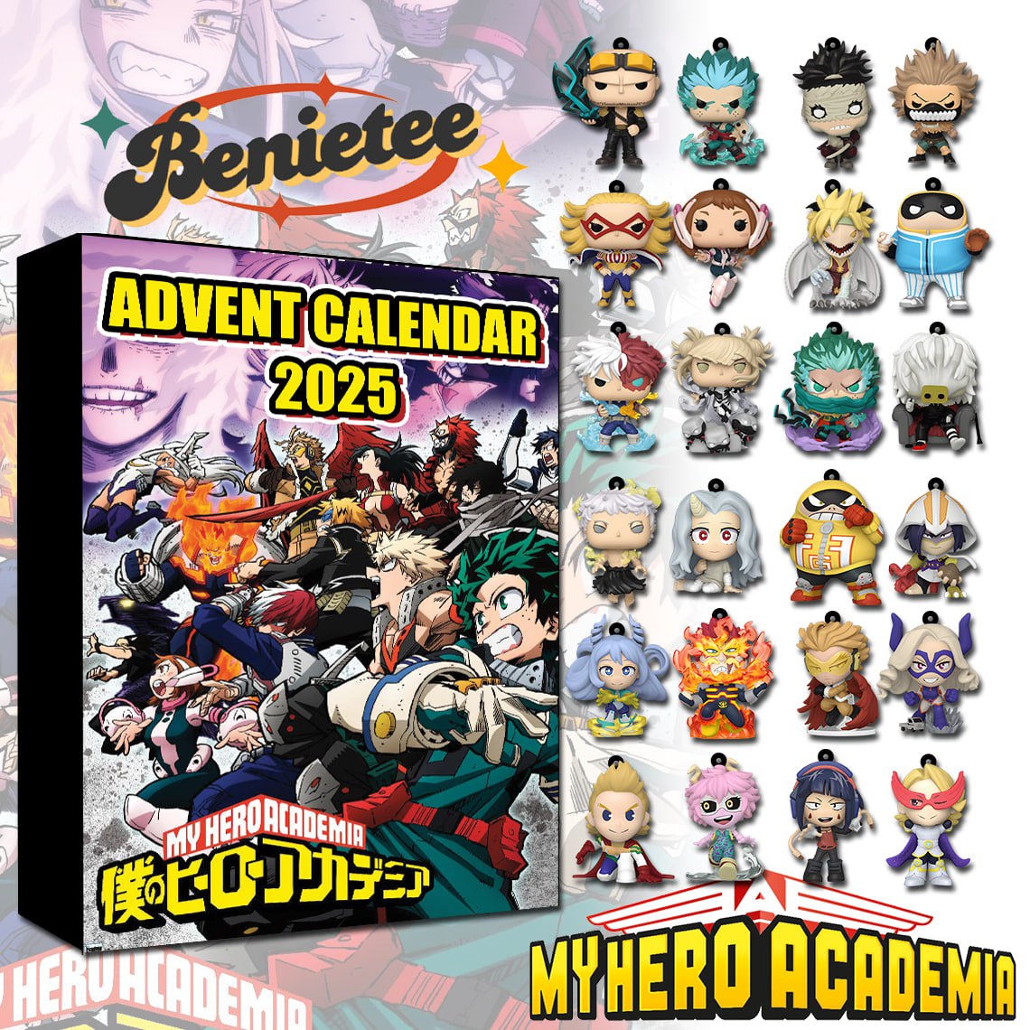 My Hero Academia Advent Calendar 2025, Christmas Countdown Advent Calendar Gift Box with 24 Acrylic Ornaments