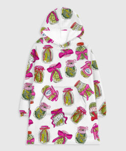 Pickle Lover Pink Bows Flannel Blanket Hoodie